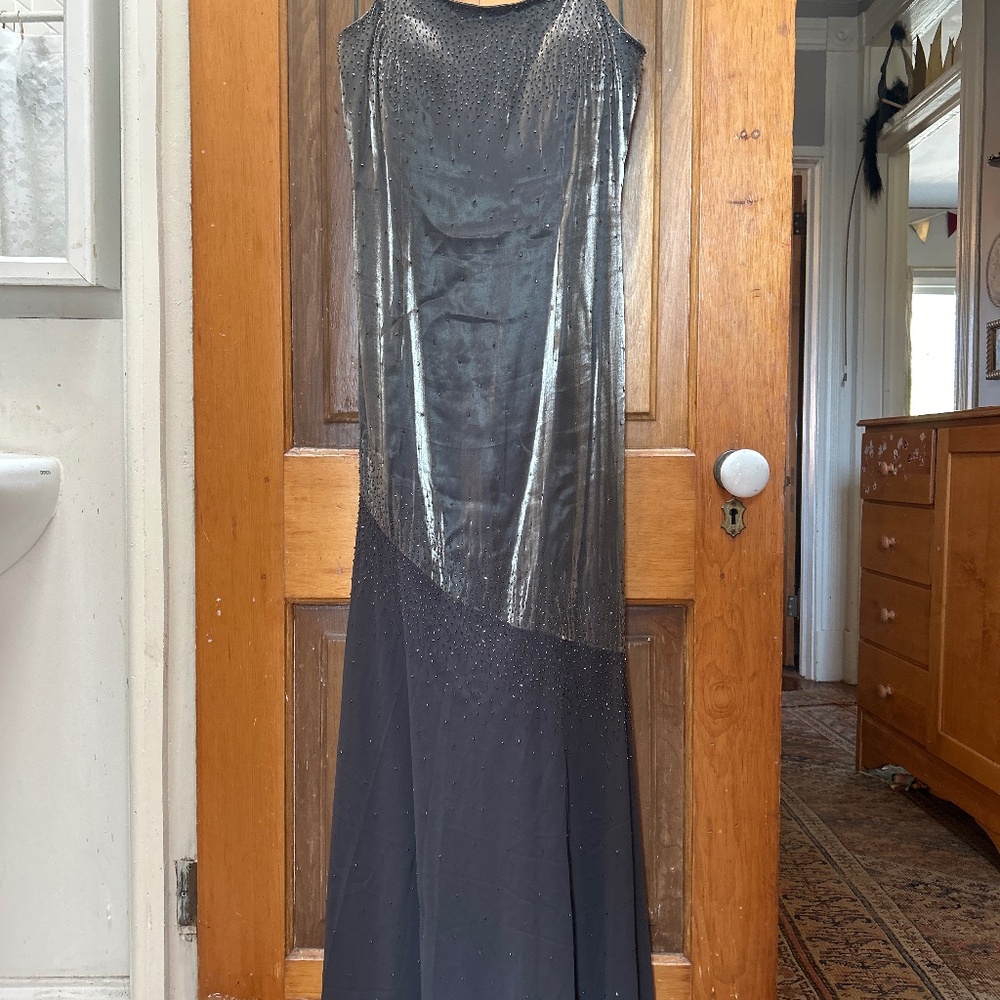 Sue Wong Vintage Nocturne  olive green/grey formal mermaid gown